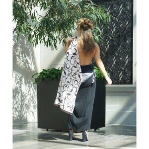 Vintage Black & White Circle Pattern Scarf All Acetate Japan Made 15x43 Inches R